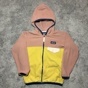 Patagonia Baby Micro D Snap T Fleece Hooded Jacket Toddler 4T - Yellow Pink